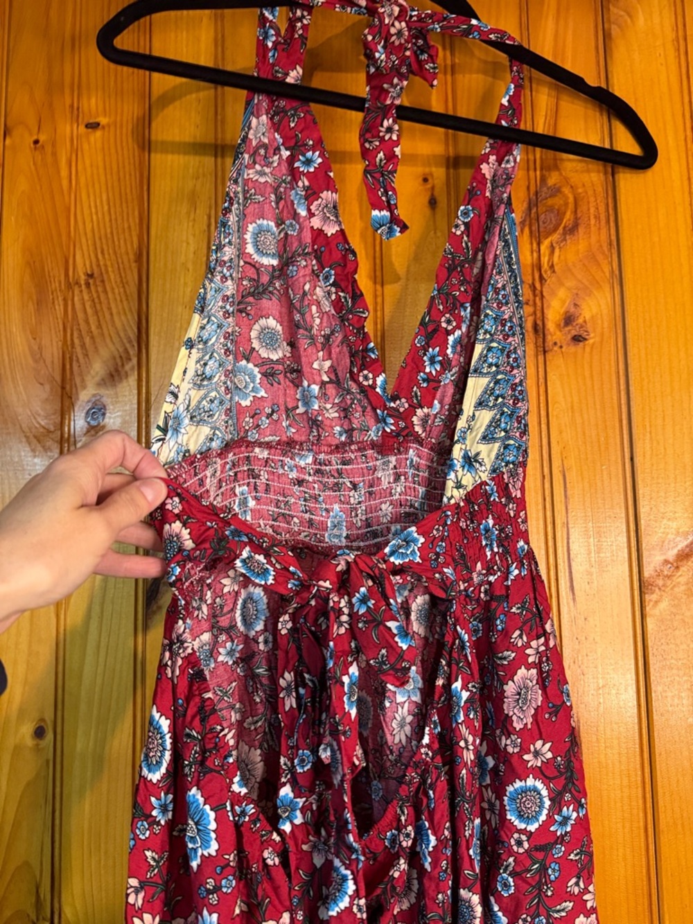 Kohl's Red Floral Halter Maxi Dress with Blue & Cream Border - Picture 7 of 11